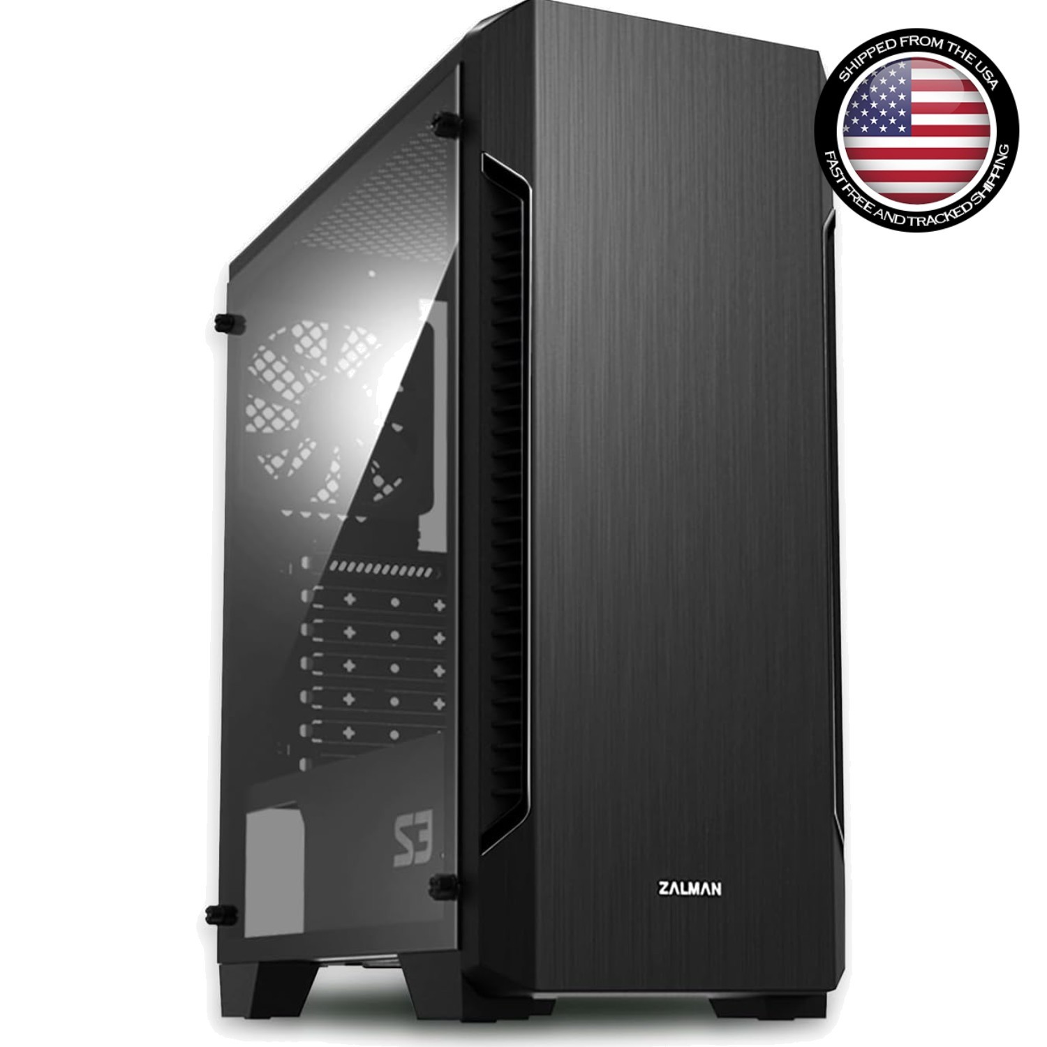 S3 ATX Mid-Tower PC Case with Full Acrylic Panel & 3x Pre-Installed Fans