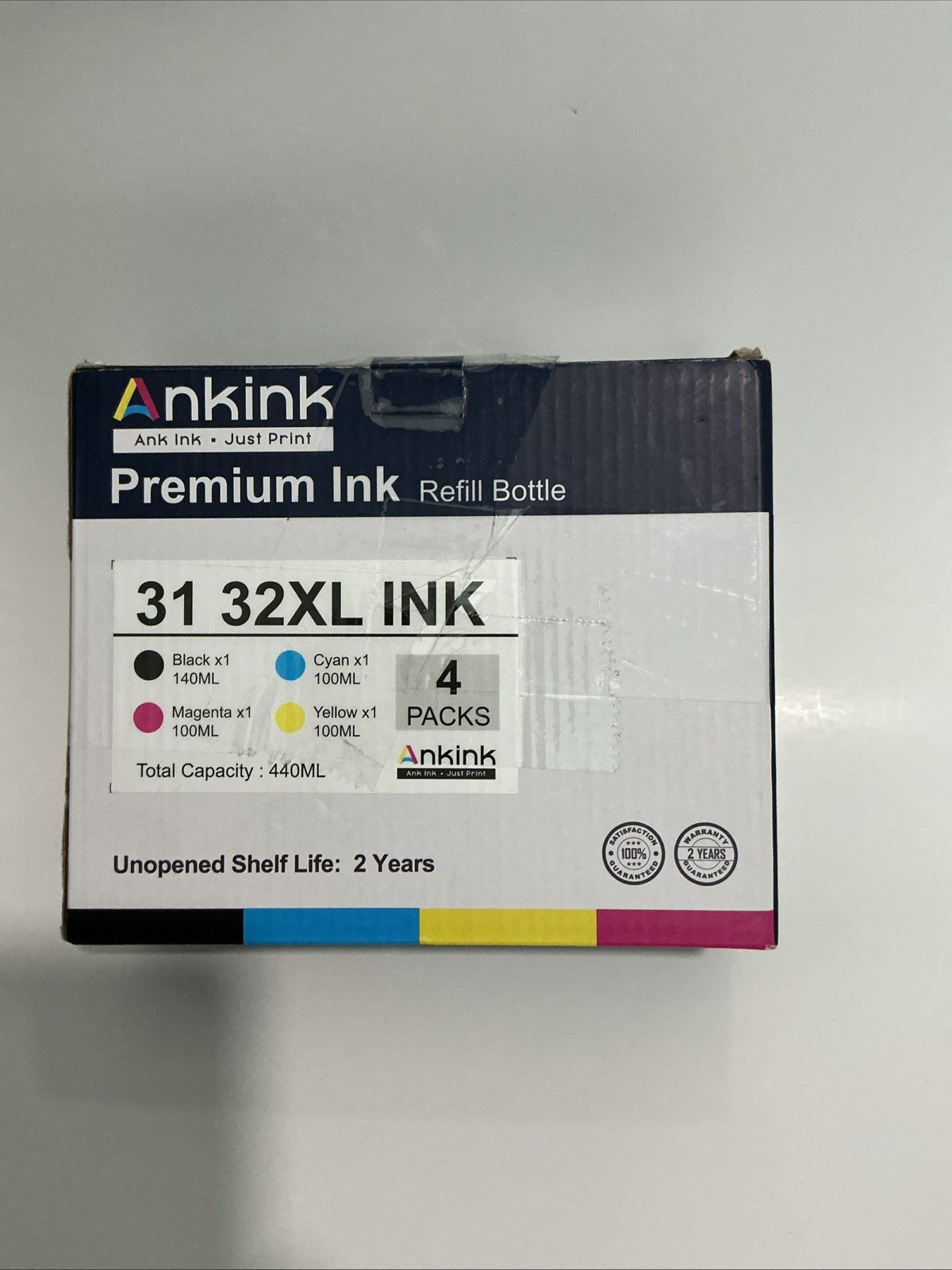 New Ankink 31/32XL Ink 4 Packs Refill Bottle Cyan, Black, Magenta, Yellow 