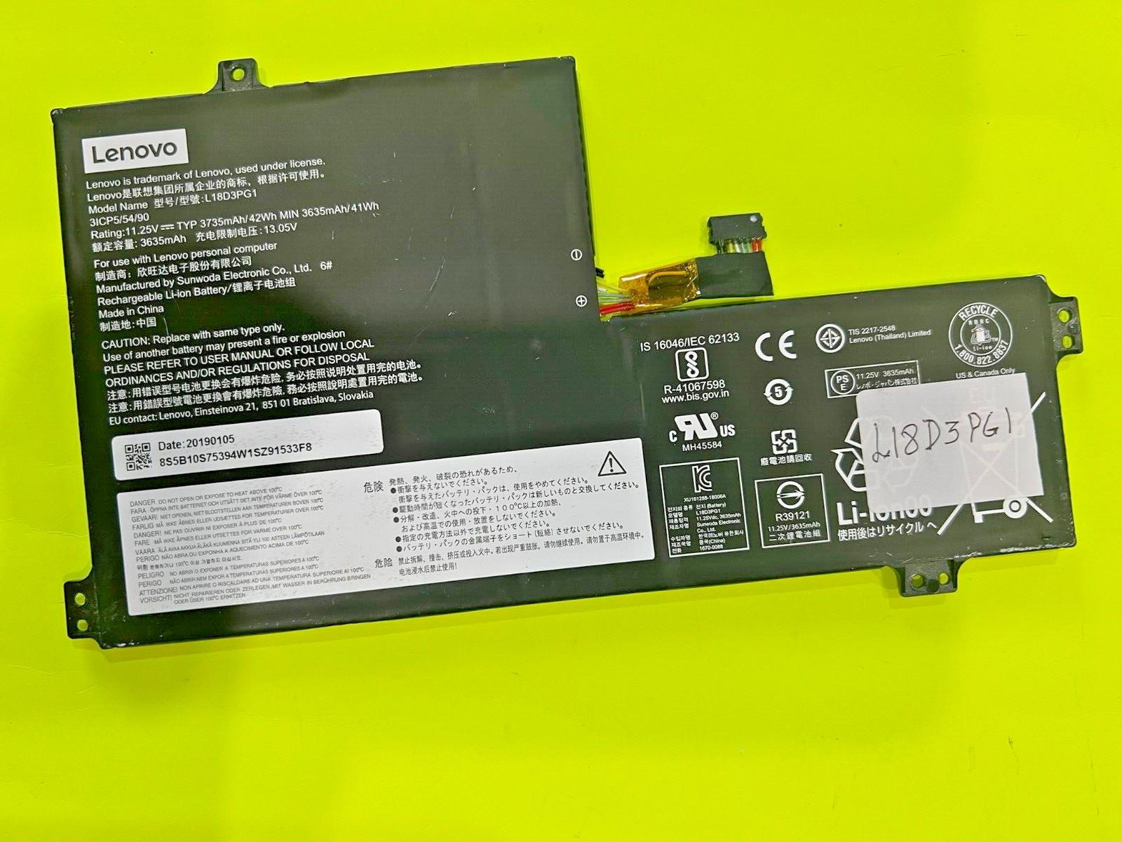 L18D3PG1 Gen Lenovo Battery Legion Y530-15ICH Y7000P 11.25V 3635mAh 42Wh HH