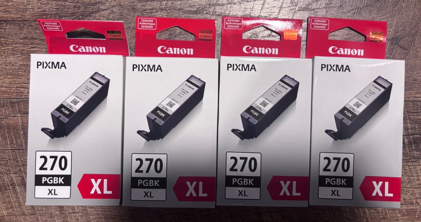 LOT OF 4 NEW SEALED Genuine Canon Pixma CLI-270 PGBK 270 Black Ink Cartridge