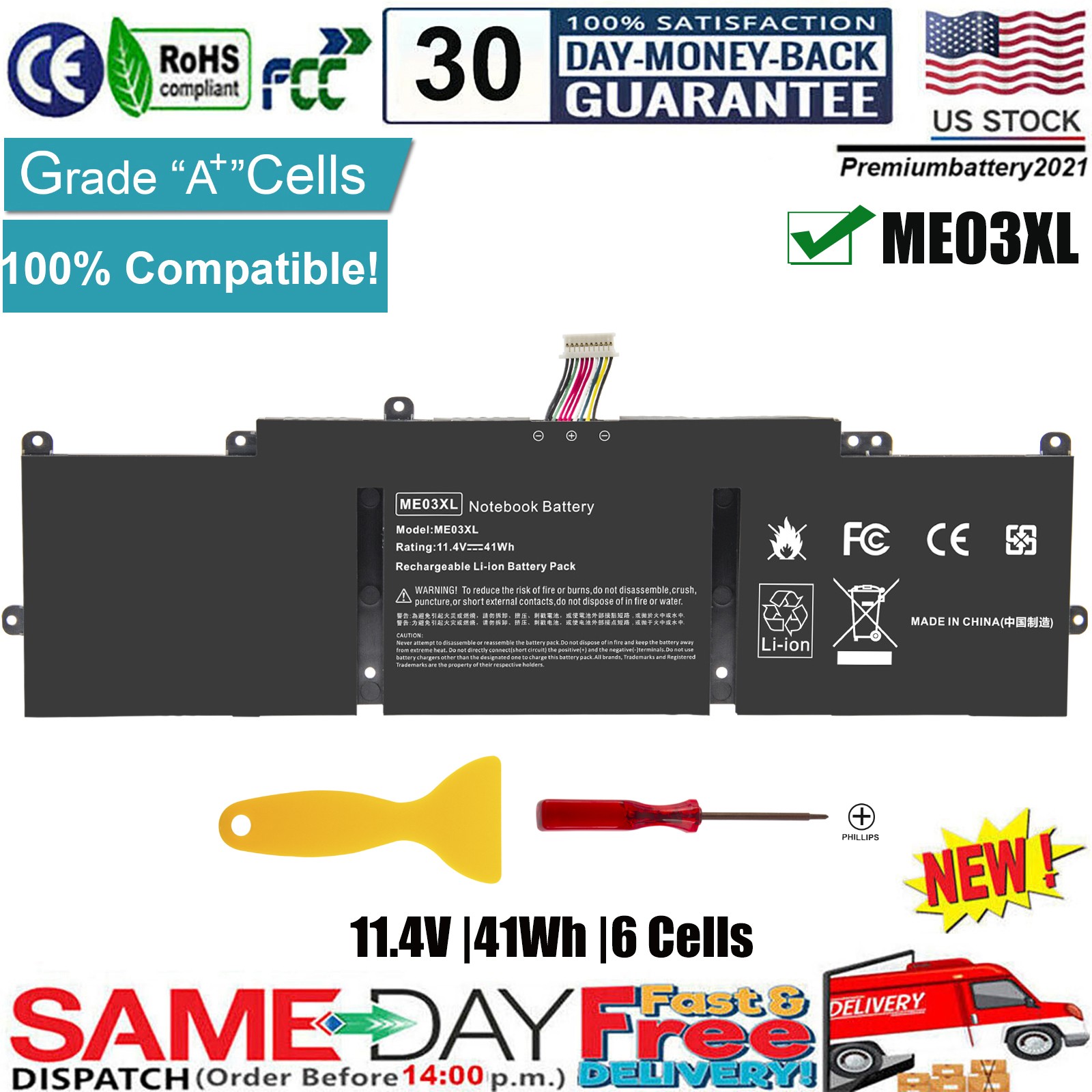 ✅ME03 ME03XL Battery For HP Stream 13-C002DX 11-D001DX 787521-005 787089-541 NEW
