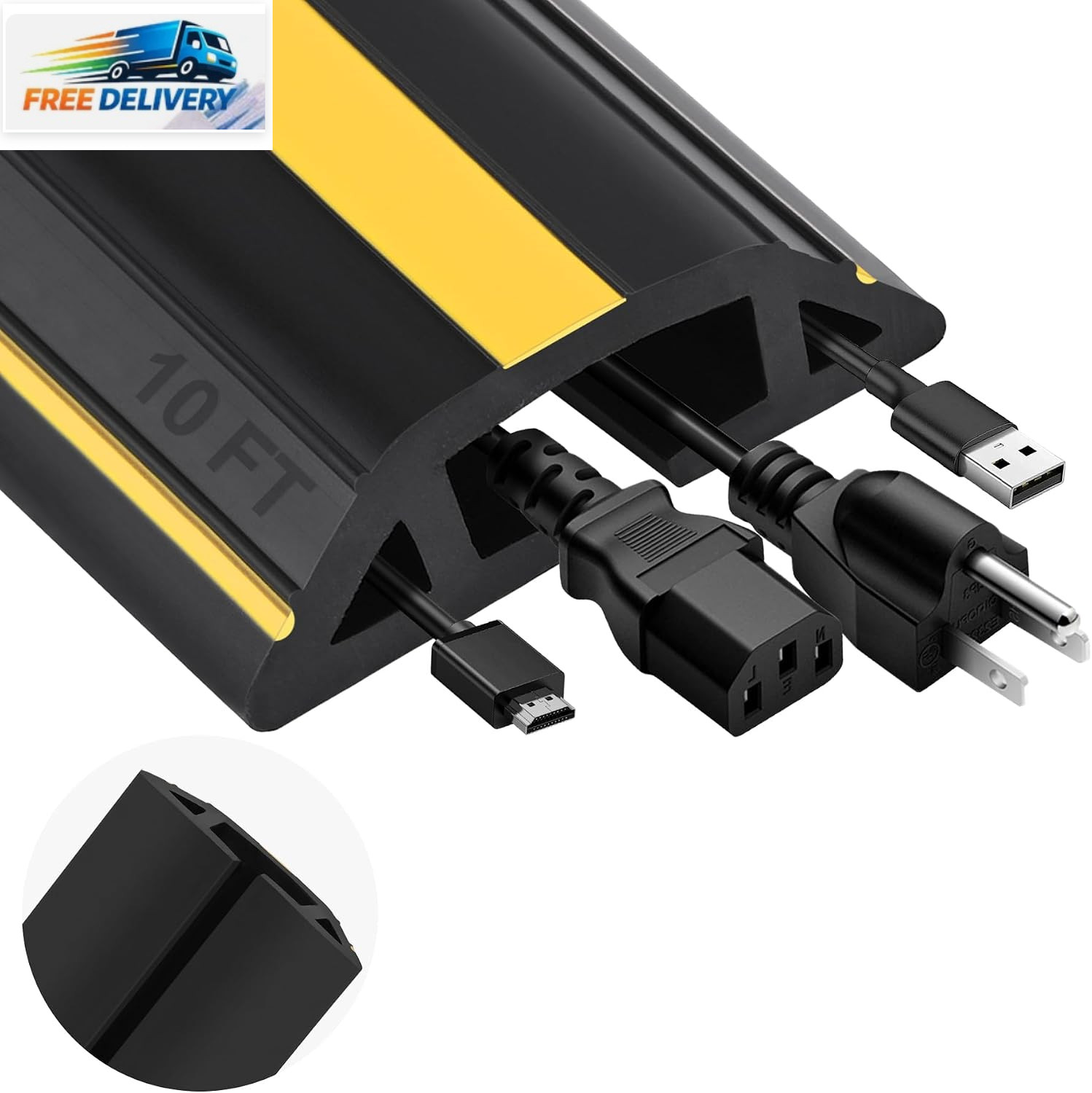 10FT Floor Cord Cover Heavy Duty Cable Cover Protector with 3 Channels Extension