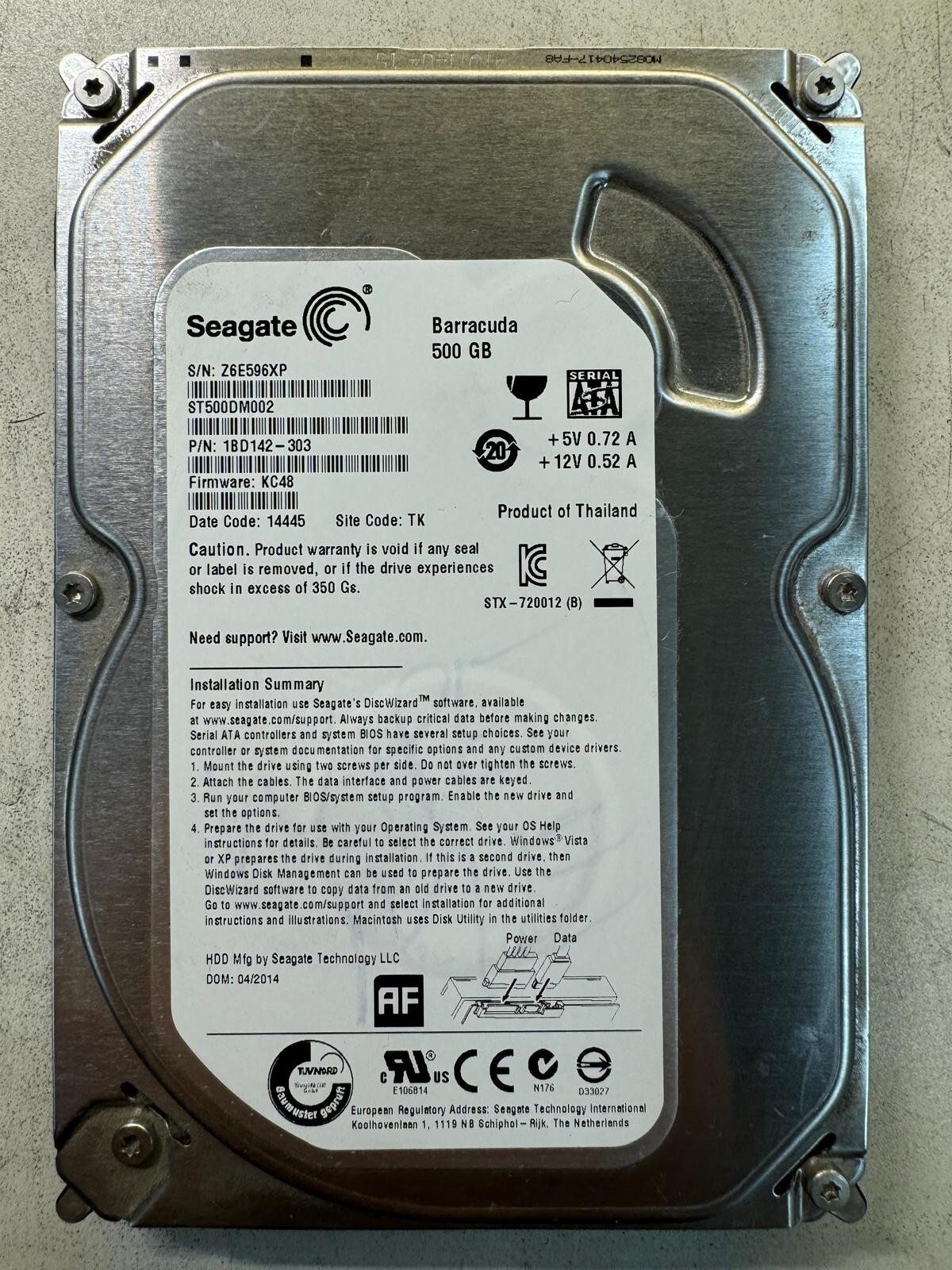 SEAGATE ST500DM002 1BD142-303 500GB Firmware KC48 Date Code 14445 15033 3.5"