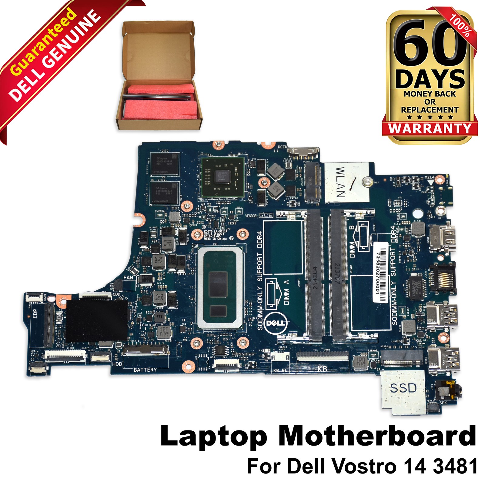 Dell Vostro 3480 3481 Motherboard i5-8265U 1.60 GHz Radeon 520 LA-G711P XC07X