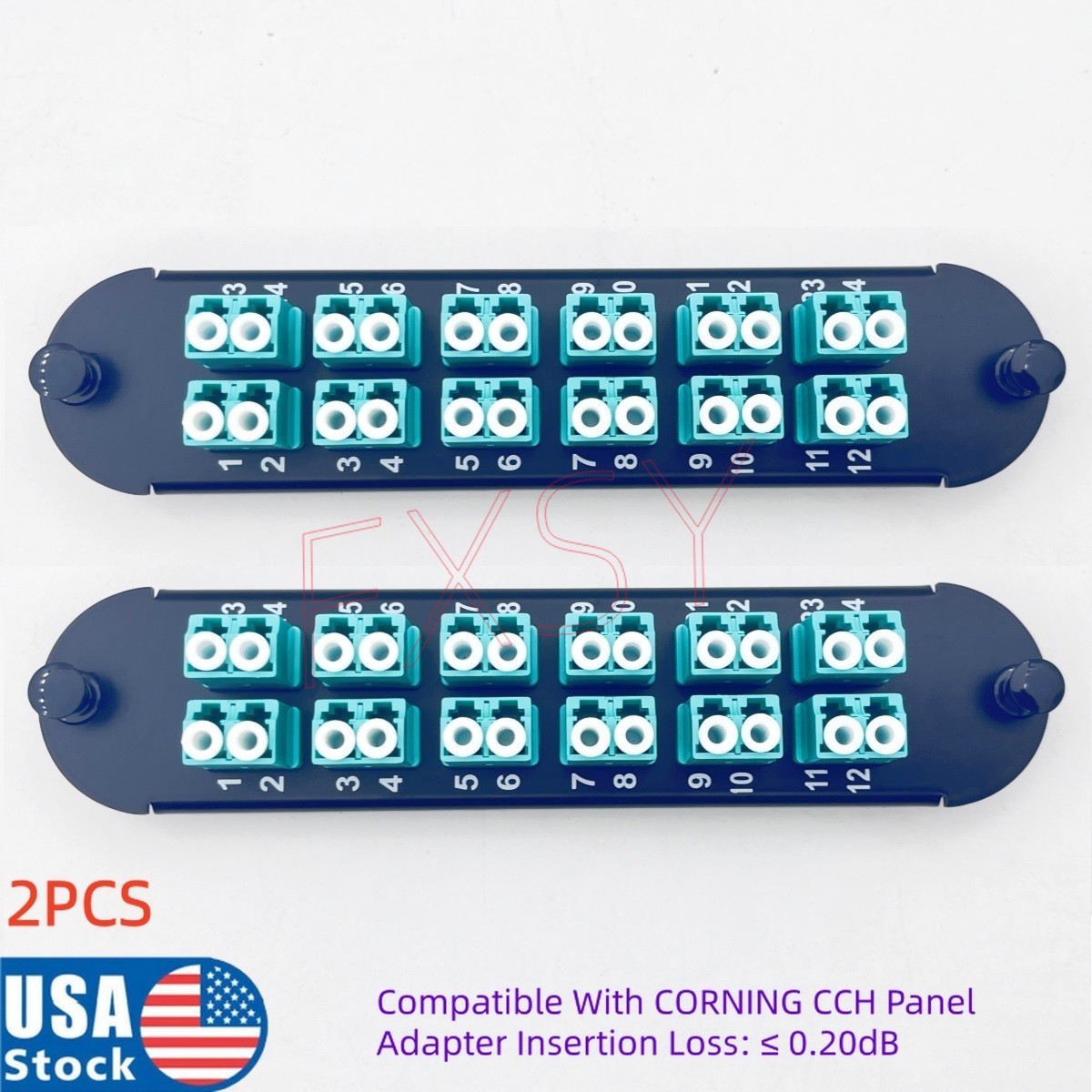 2Pcs Fiber Optical Panel 12 LC Duplex OM3 Adapter Compatible CORNING CCH-CP24-E4