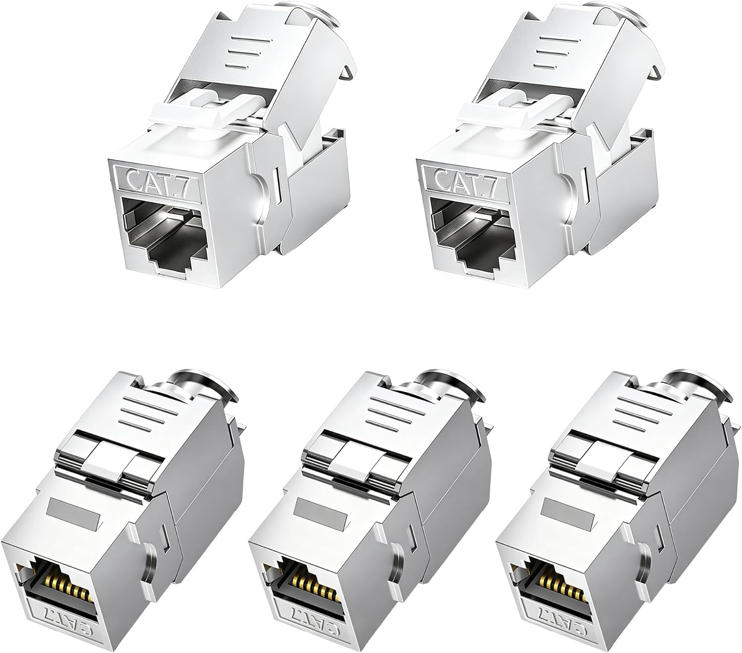 Cat7 Cat6A Shielded Keystone Jack 5-Pack, Toolless Modular, 10G