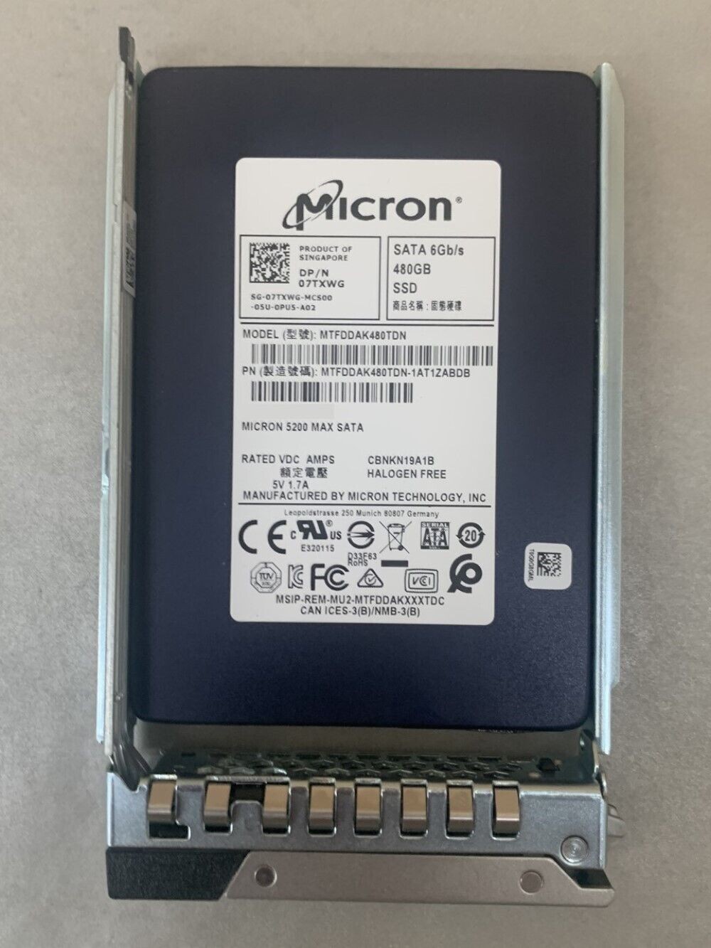 Micron MTFDDAK480TDN 5200 Max SATA 2.5" 480GB Internal SSD (Dell P/N: 07TXWG)