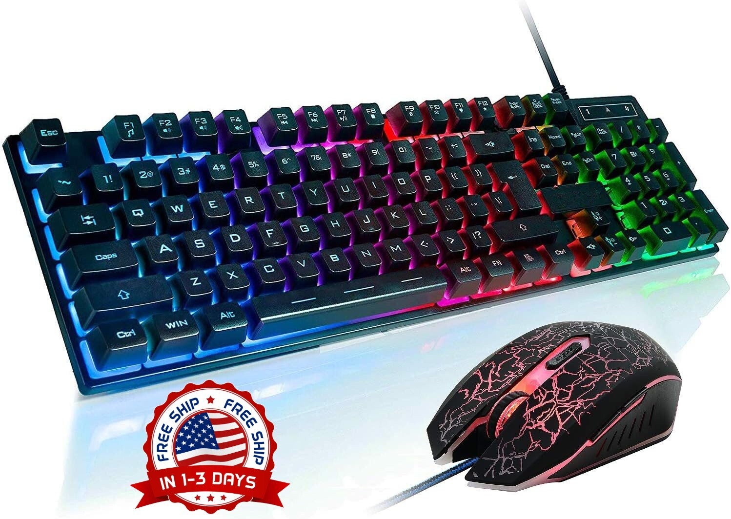 Jugeo De Teclado Y Mouse Gamer Mecanico Para Gaming Multicolor LED Raton Combo