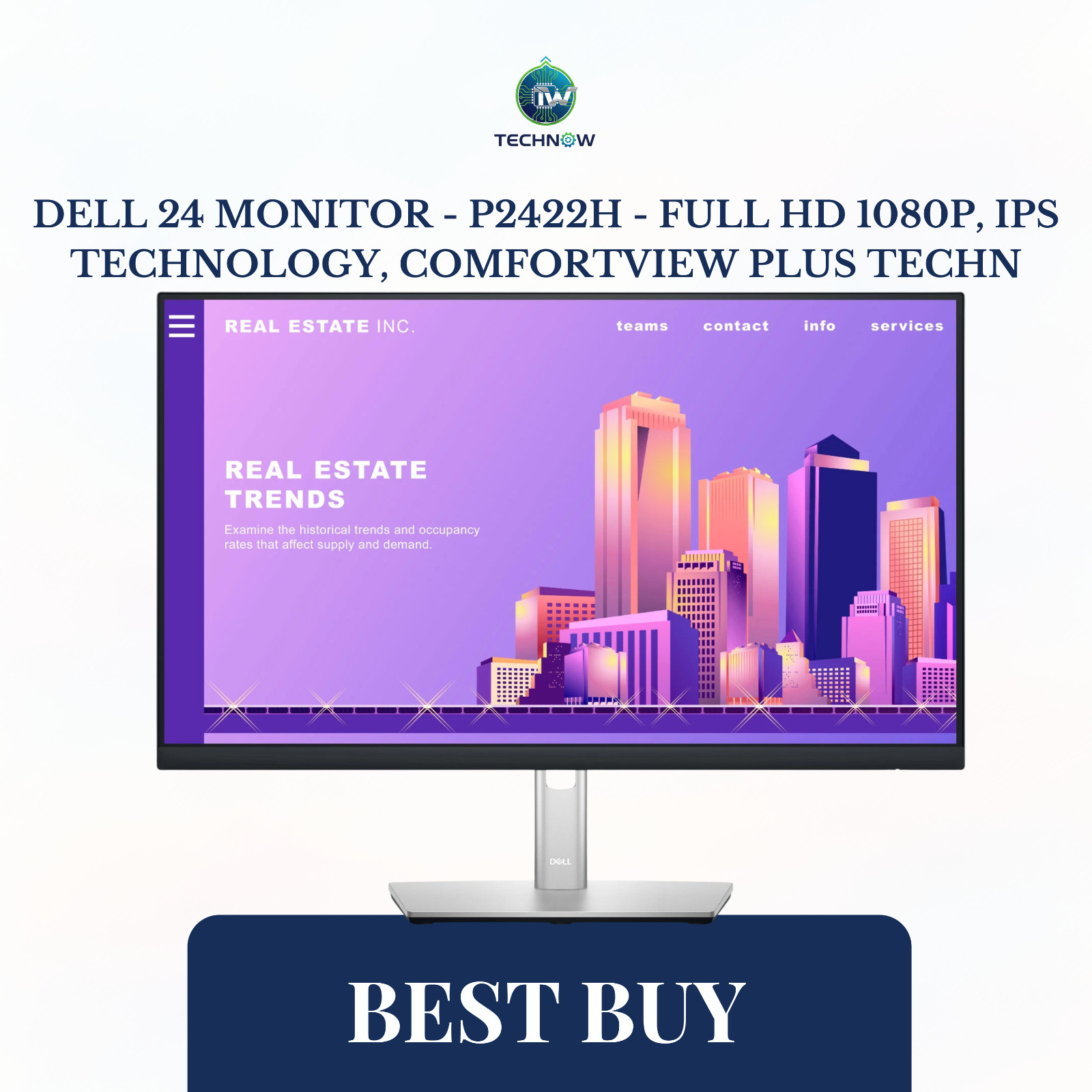 Dell 24 Monitor - P2422H - Full HD 1080p, IPS Technology, ComfortView Plus Techn