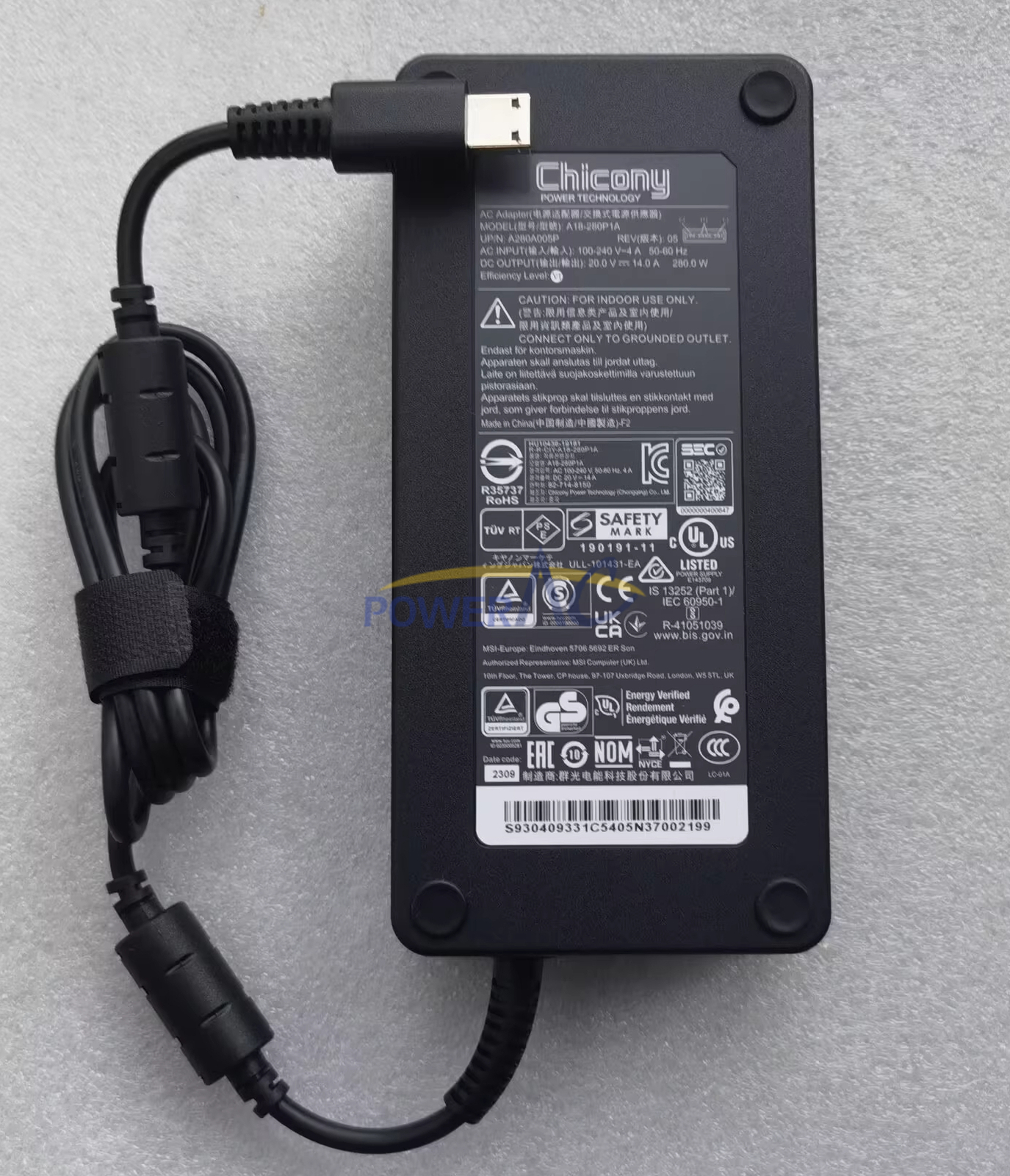 NEW 20V 14A 280W Original MSI Raider GE68 HX 14VGG-287US AC Charger Adapter