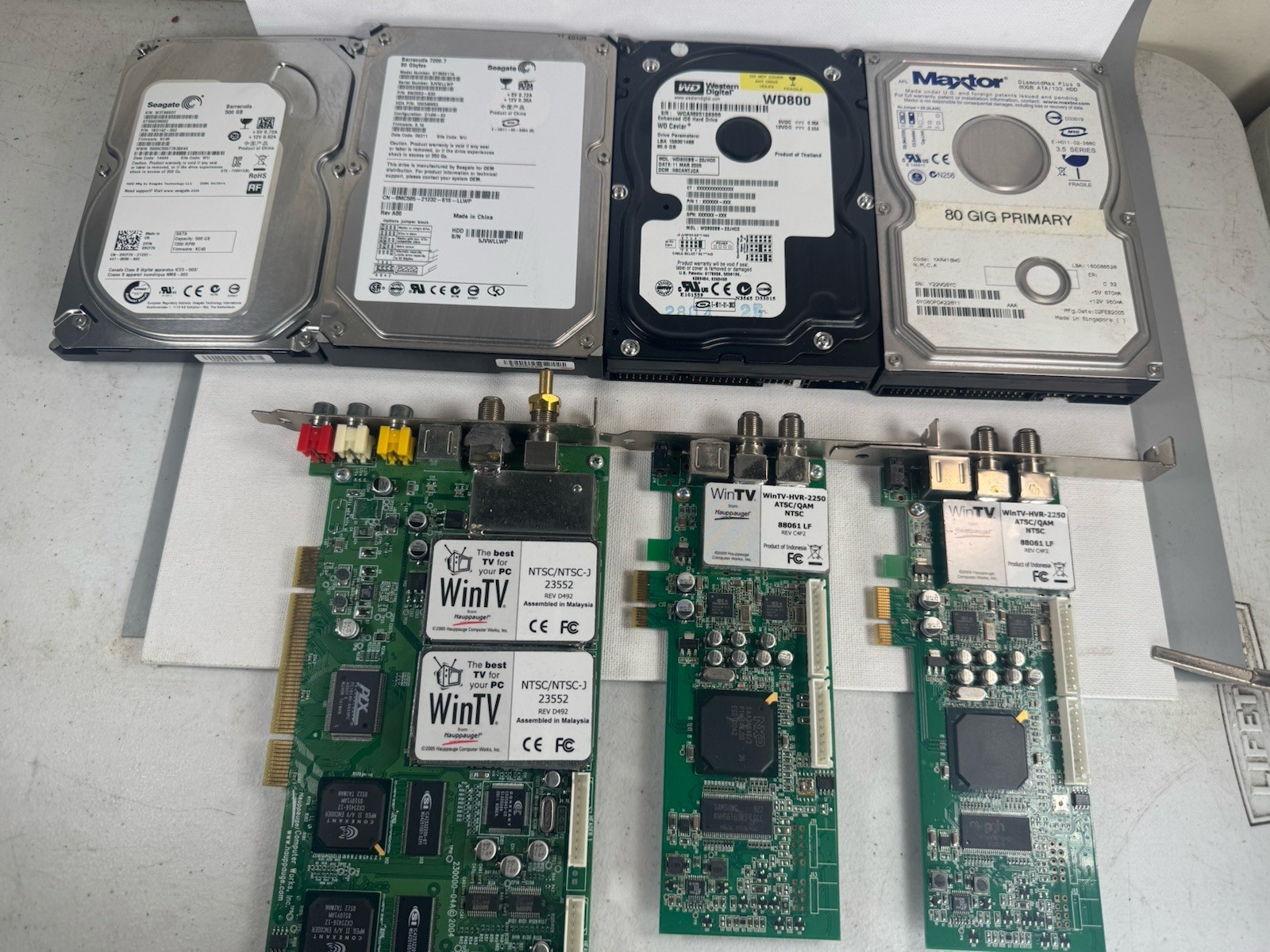 Vintage PC Parts Lot 4 HDD Hauppauge WinTV HVR-2250 PVR-500 IDE SATA Untested