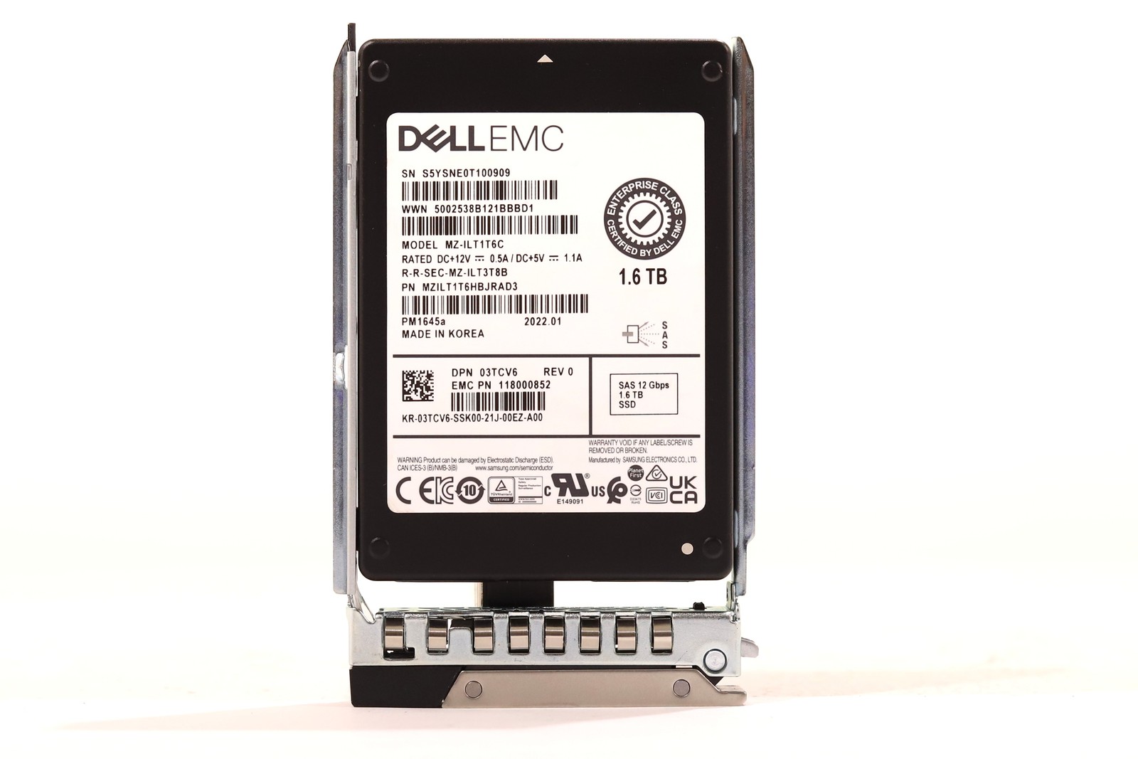 Dell MZ-ILT1T6C PM1645a 1.6TB 2.5" 12Gb/s SAS SSD W/Caddy Dell P/N:03TCV6 Tested