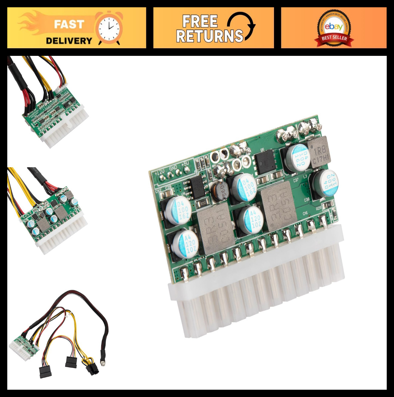 12V 300W Mini ITX ATX Power Supply Module for PC, 24Pin Pico PSU, Compact Design