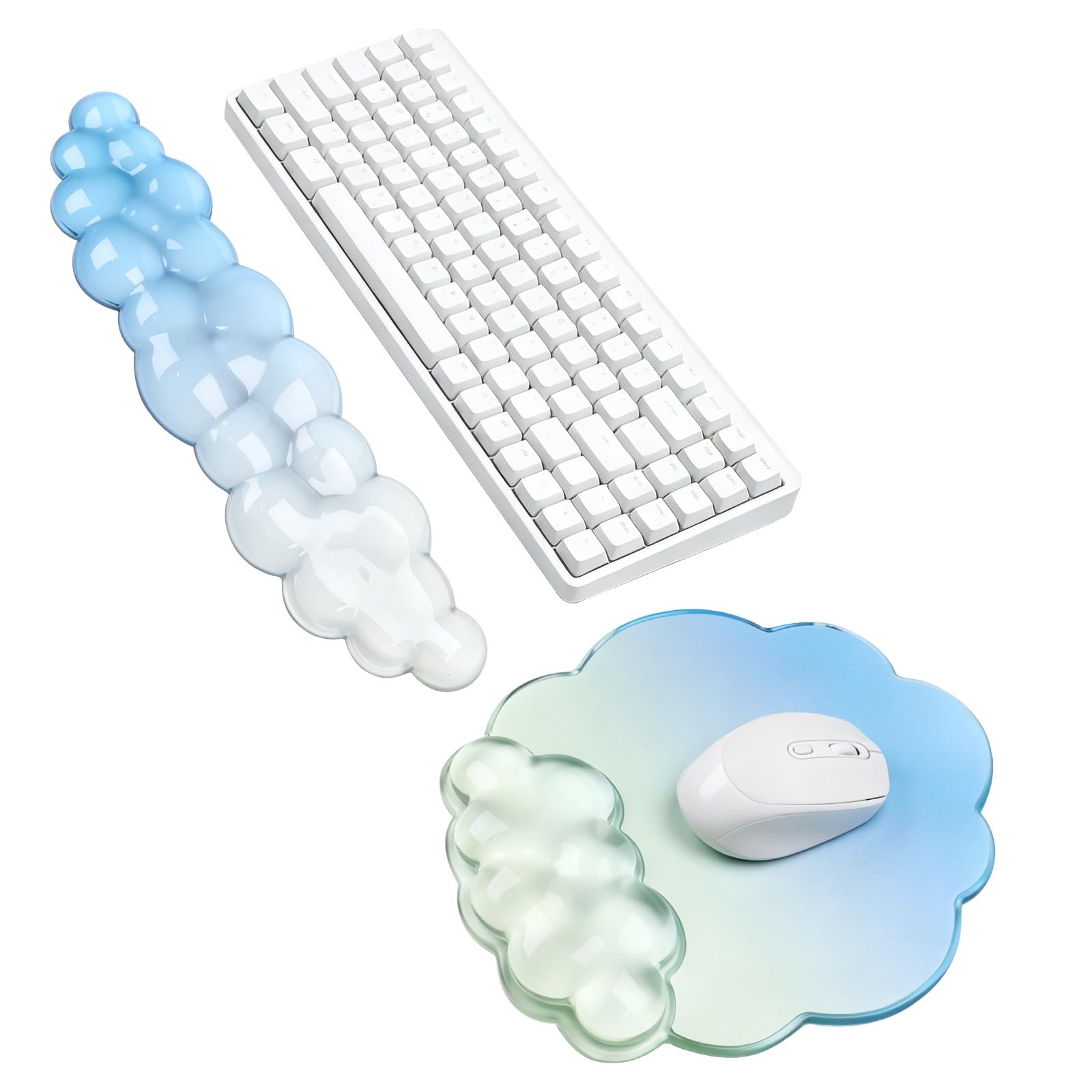Cloud Gel Keyboard Wrist Rest and Mouse Pad Set - Blue | Ergonomic Cute Clear...