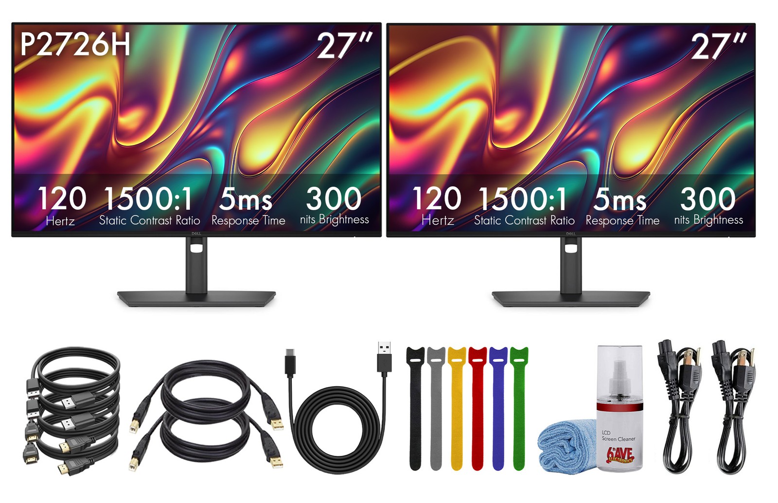 Dell Pro P2726H Dual 27" Full HD IPS Monitors, Productivity 2-Pack