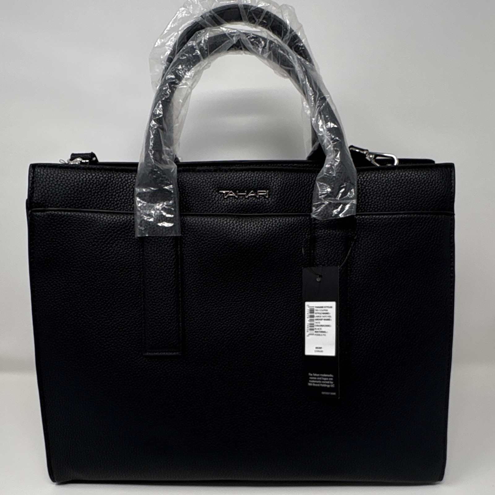 Tahari Tote Bag Tate Large Satchel Black Pebbled Faux Leather Shoulder Bag NWT