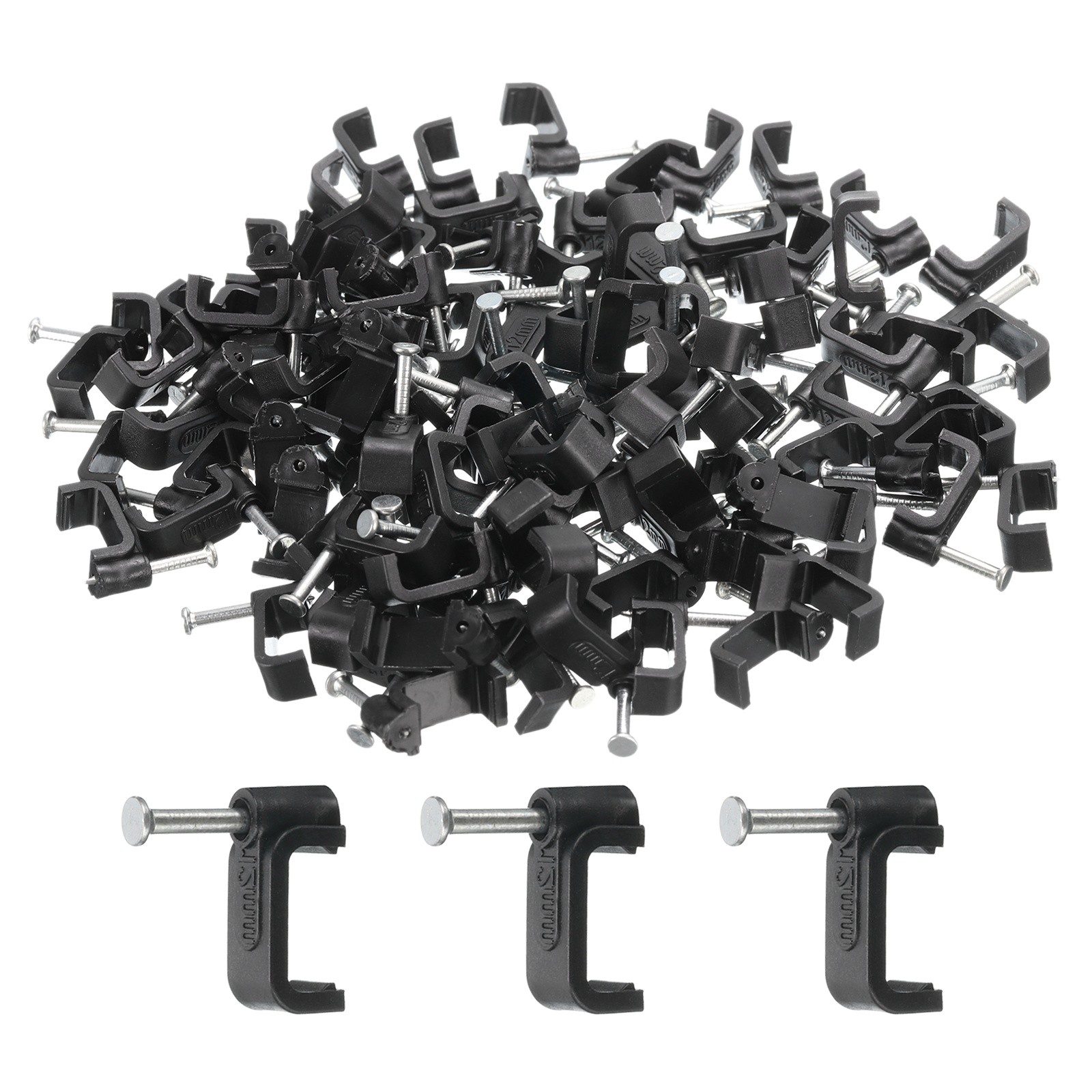 100 Pcs 12mm Cable Clips with Steel Nails Black Wire Clip