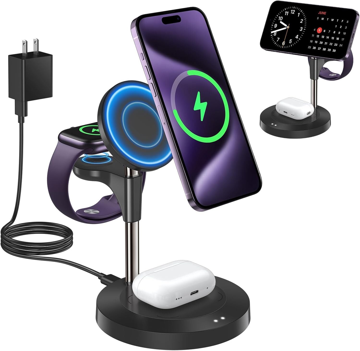 3 in 1 Wireless Charging Stand for Multiple Devices, 15W Fast Charger (D619)