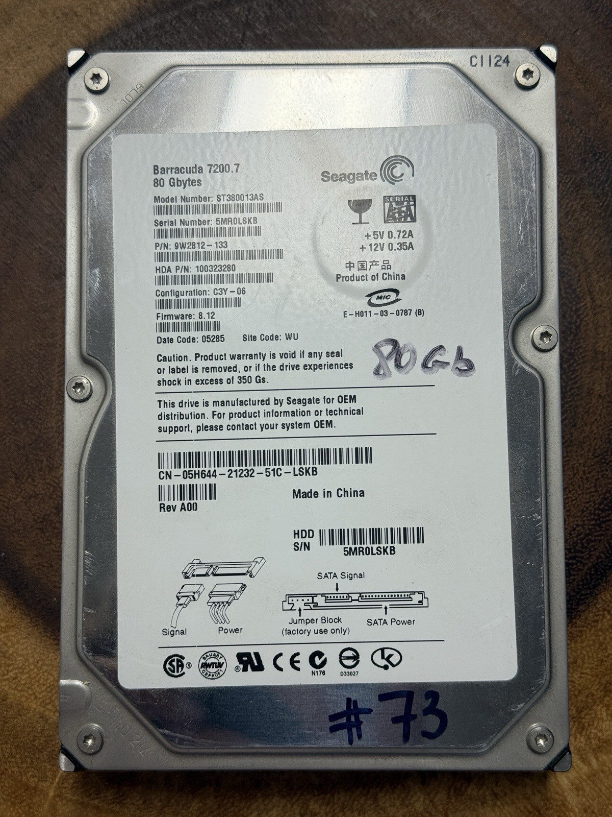TESTED Seagate Barracuda 7200.7 Internal PC HDD 80GB Model ST380013AS #73