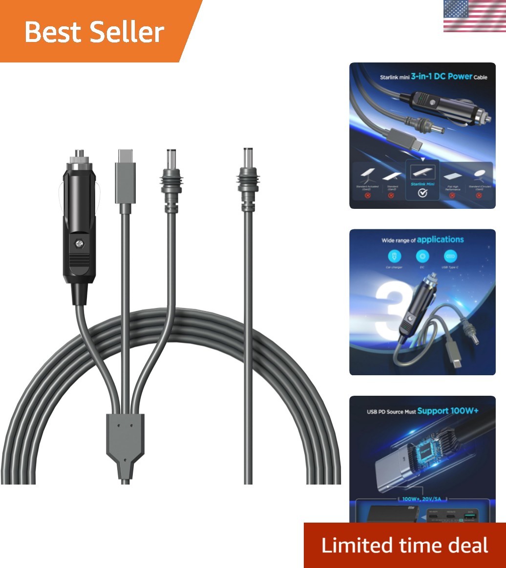 Reliable 10FT Starlink Mini High-Speed Waterproof Power Cable - 3 in 1 Solution