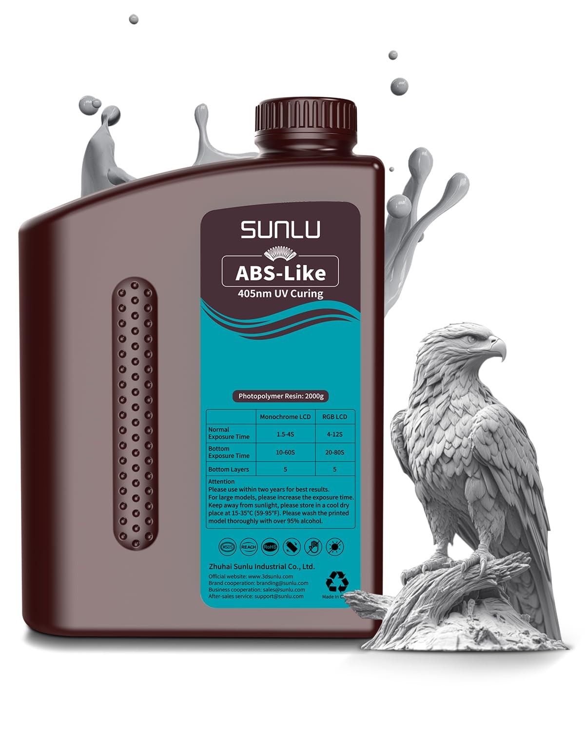 SUNLU 2000G ABS-Like 405nm UV Curing 3D Printing Resin 2000g Grey Rapid