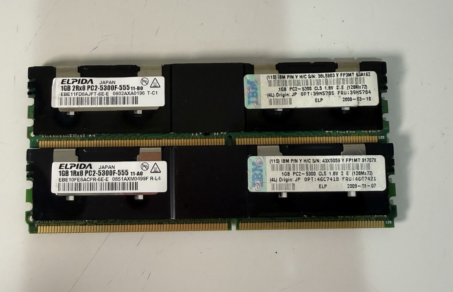 Elpida 1gb 1Rx8 PC2 5300F  555 lot of 2 memory