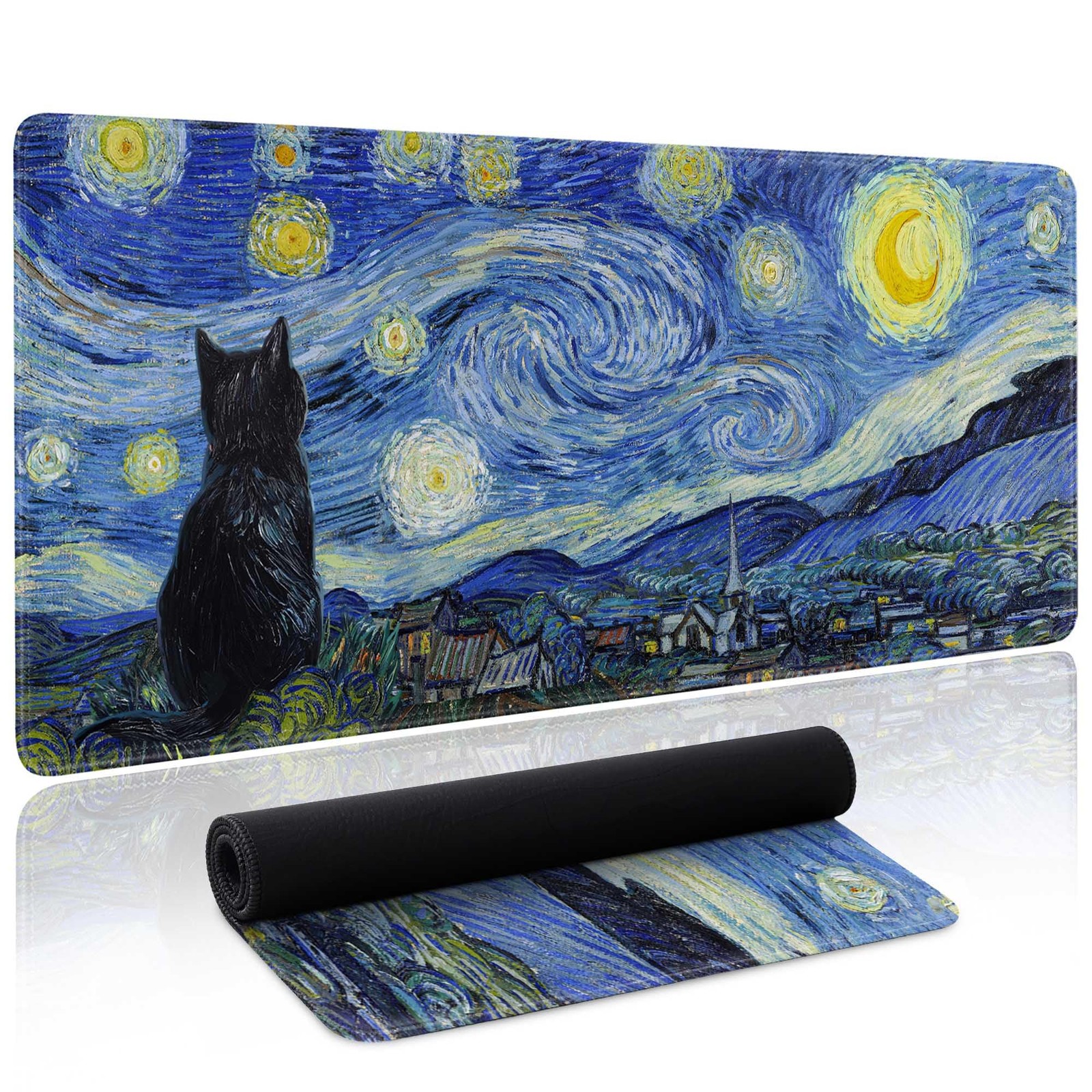Starry Night Cat Gaming Mouse Pad Large Desk 31.5" x 31.5", 