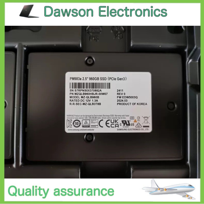 Samsung PM983a 960GB SSD 2.5" U.2 PCIe 3.0 NVMe MZ-QLB960B MZQLB960HBJR-00W07