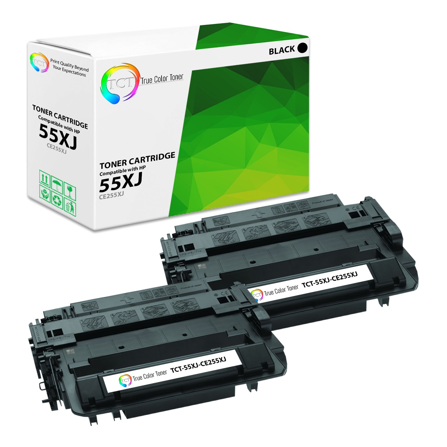 2Pk TCT Premium 55XJ CE255XJ Black HY Jumbo for HP P3010 P3015 Compatible Toner