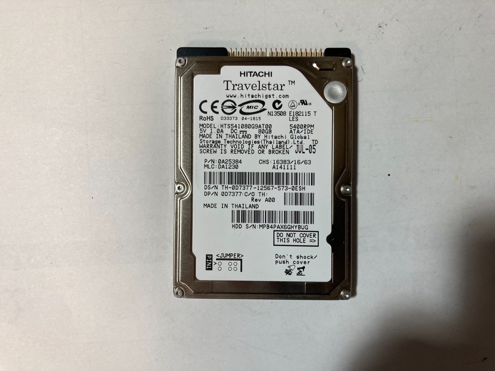 Hitachi Travelstar HTS541080G9AT00 Notebook Hard Drive Dell 0D7377