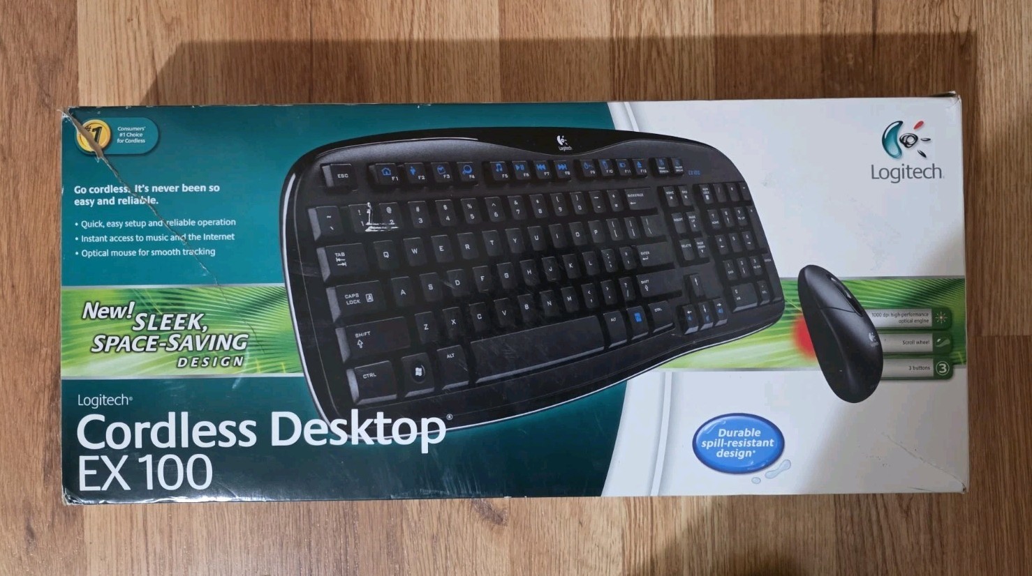 NEW Logitech EX100 BLACK Cordless Desktop Computer Keyboard & Mouse Set