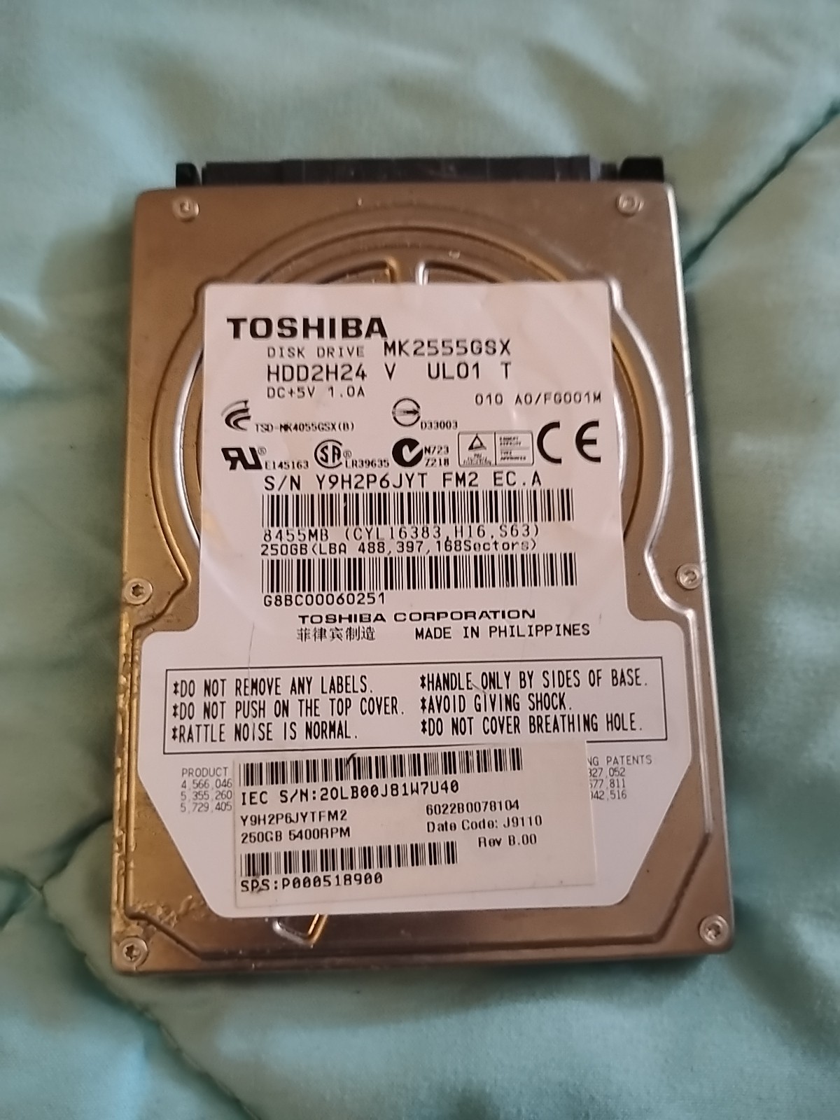Toshiba MK2555GSX 250GB 5400RPM SATA 2.5" Laptop HDD Hard Disk Drive