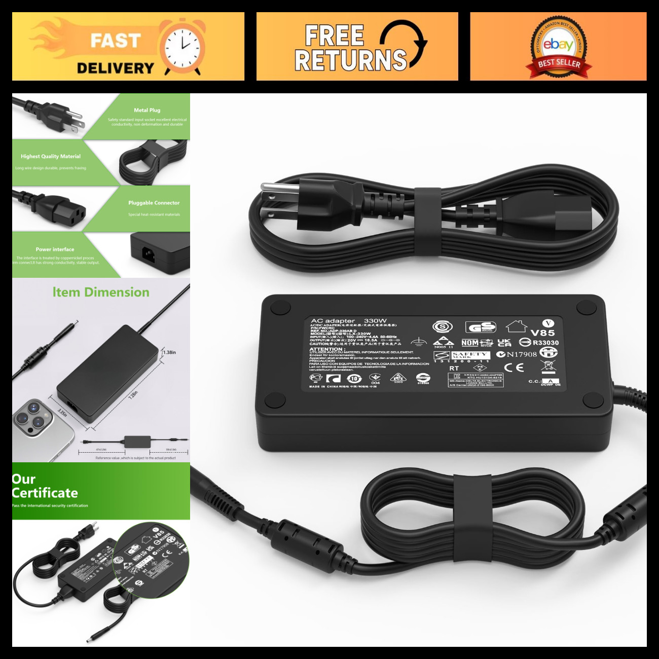 330W 280W AC Power Adapter Charger for Acer Predator Helios Nitro Triton 16 18