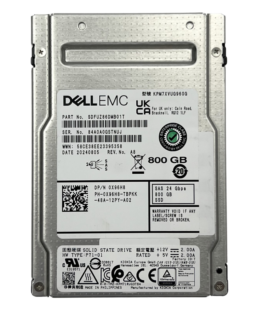 Dell EMC KPM7XVUG960G 800GB 2.5" 24Gb/s SAS Solid Stata Drive 0X96H8 97-98%