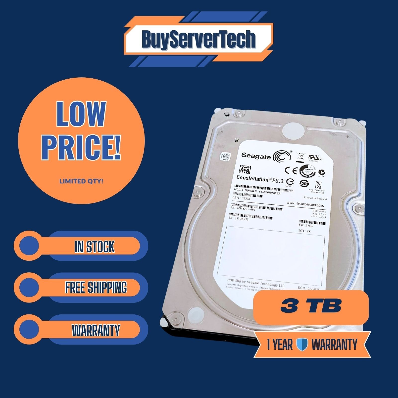Seagate Constellation ES.3 ST3000NM0033 3TB 3.5" SATA