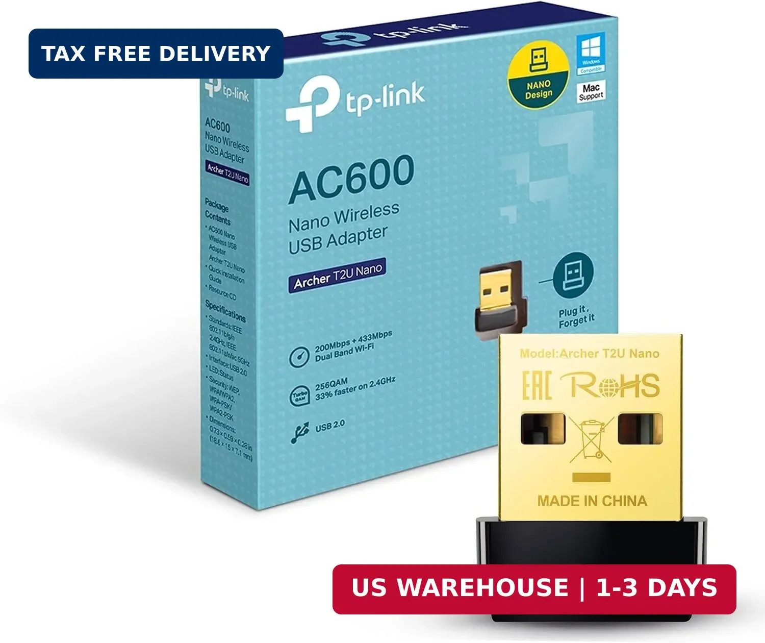 TP-Link Nano AC600 USB WiFi Adapter(Archer T2U Nano)- 2.4G/5G Dual Band Wireless