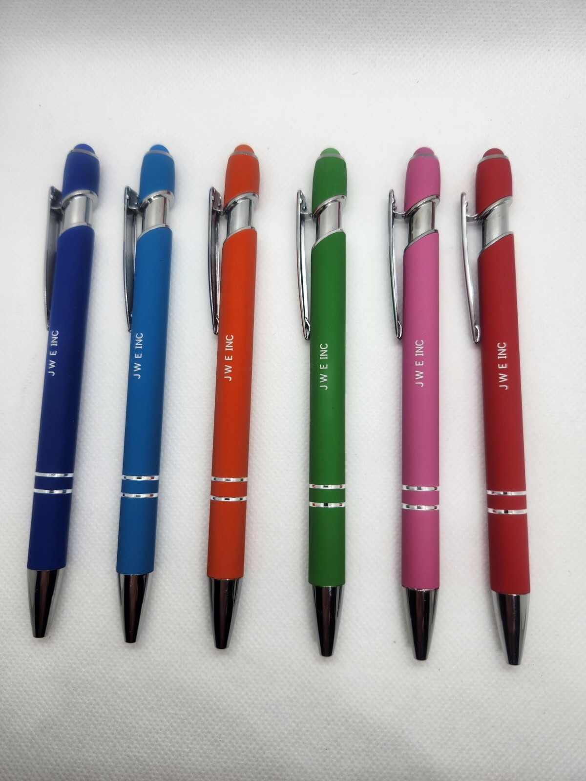 Stylus-pen; 6 Bright Alpha Soft Touch, Metal Stylus, Ballpoint Pen, by JWE Inc. 