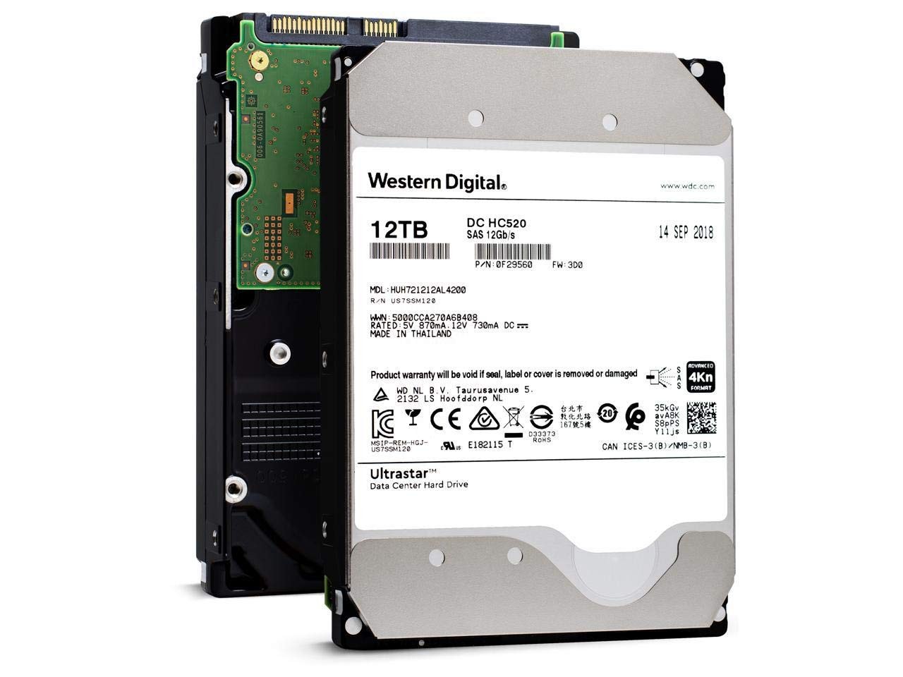 HGST WD Ultrastar DC HC520 HUH721212AL4200 12TB HDD 7200 RPM SAS 12Gb/s Interfac