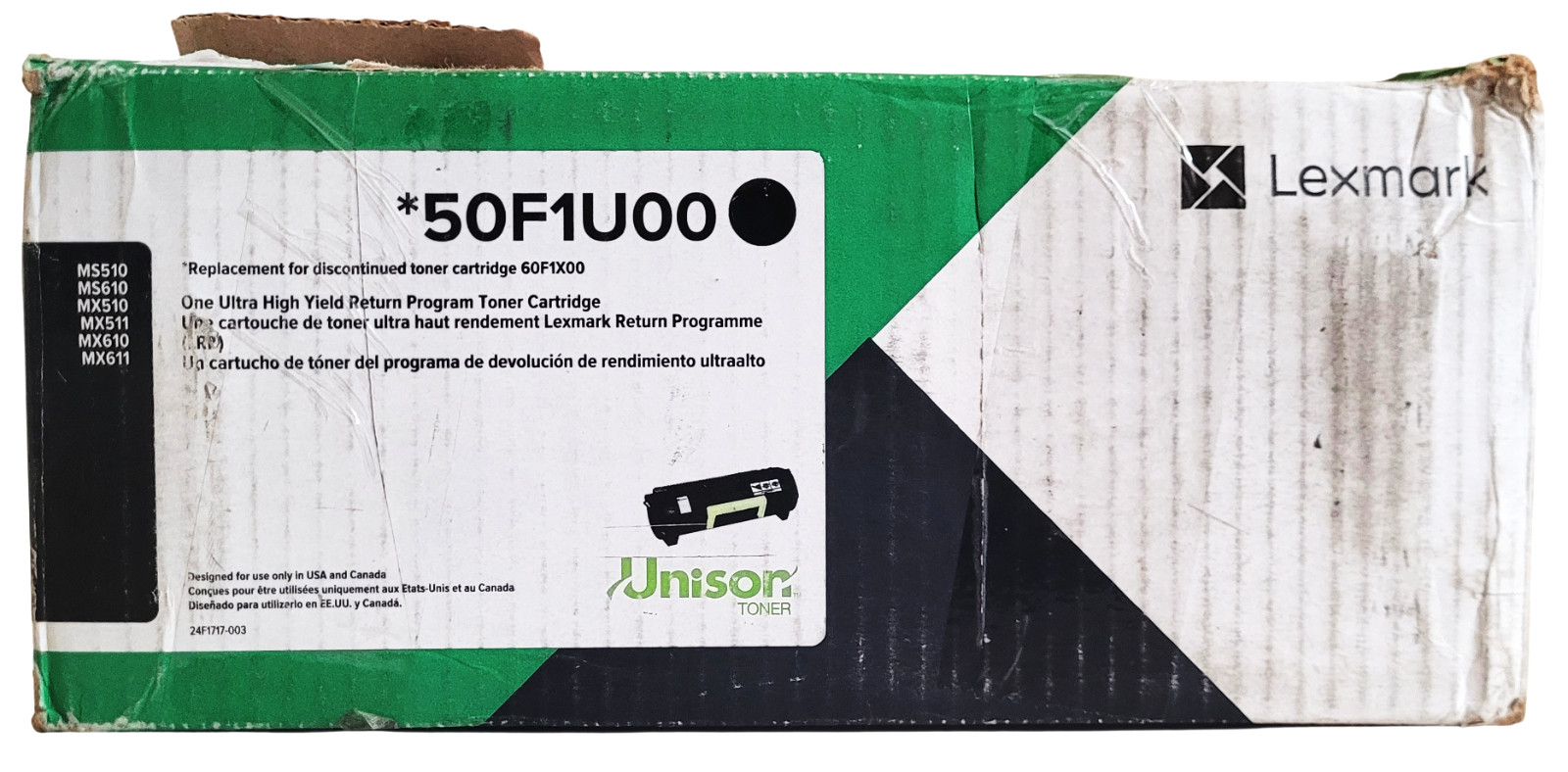 Lexmark 50F1U00 Black Ultra High Yield Toner Cartridge New Sealed-Open Rough Box