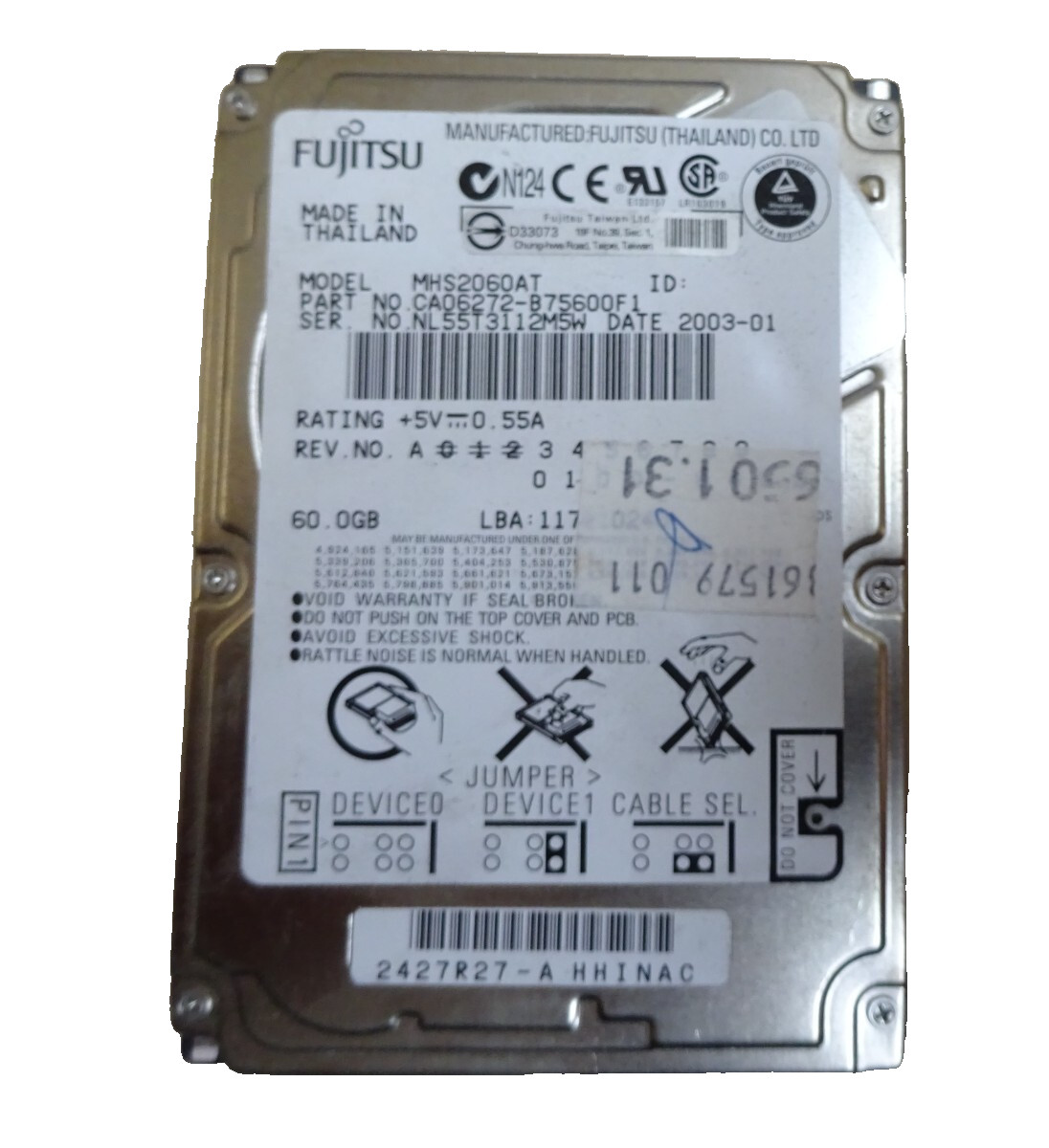 60GB IDE FUJITSU MHS2060AT S/N:NL55T3112M5W 2.5" #NFP1164