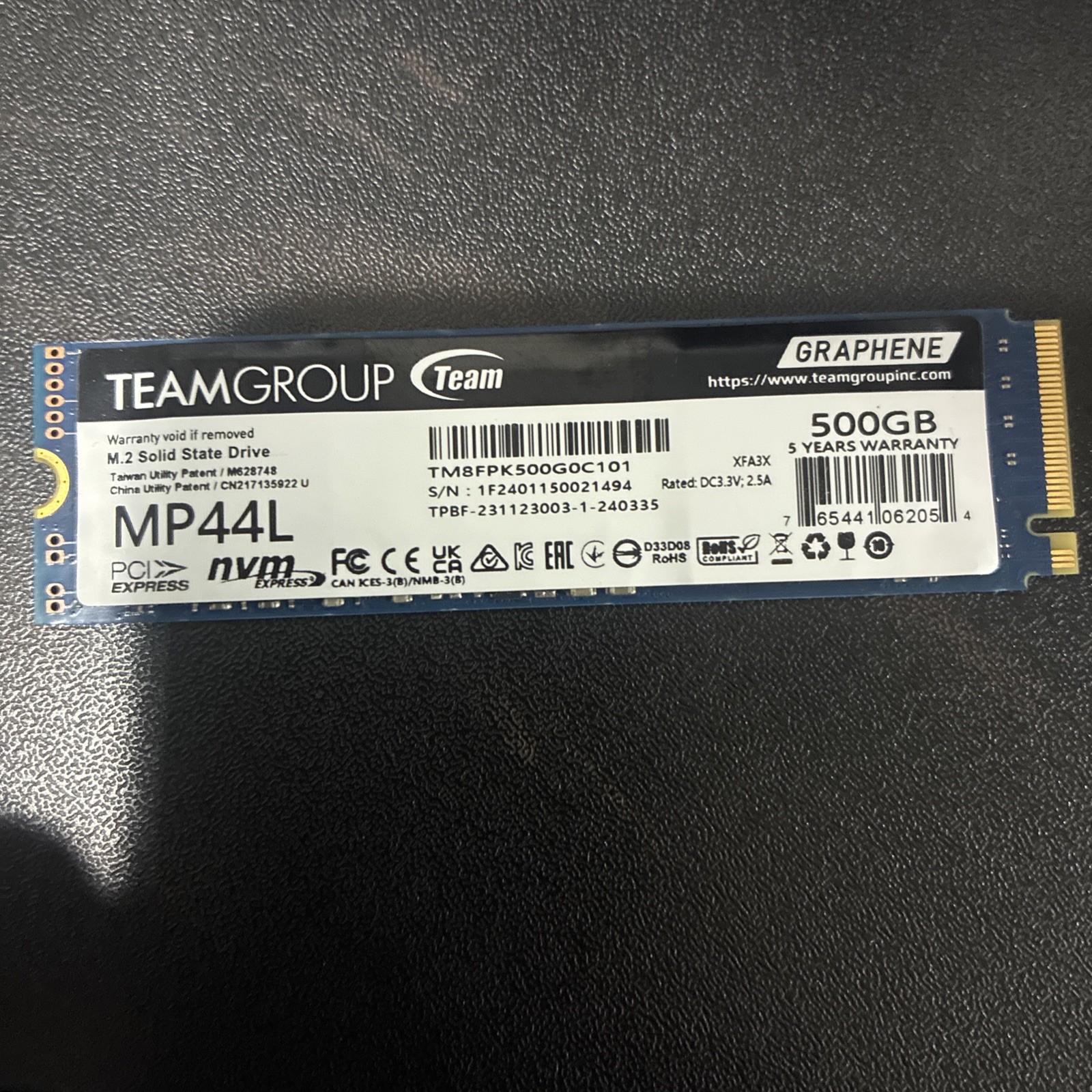 TEAMGROUP MP44L 500GB M.2 2280 NVMe PCIe 4.0 SSD 5000MB/s Graphene 99% HEALTH