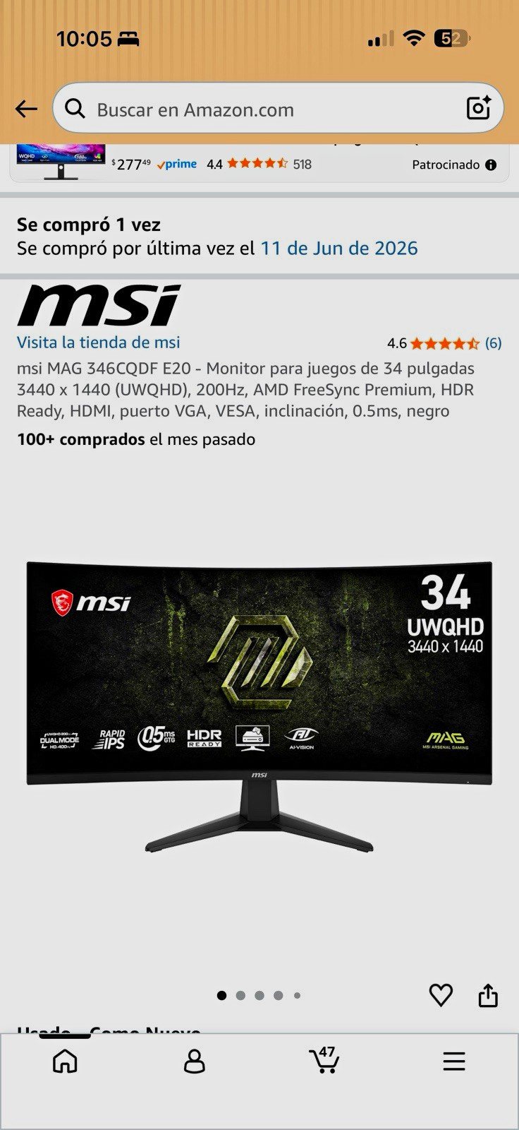 MSI MAG 346CQDF E20 34" Curved UWQHD 3440x1440 200Hz 0.5ms Monitor