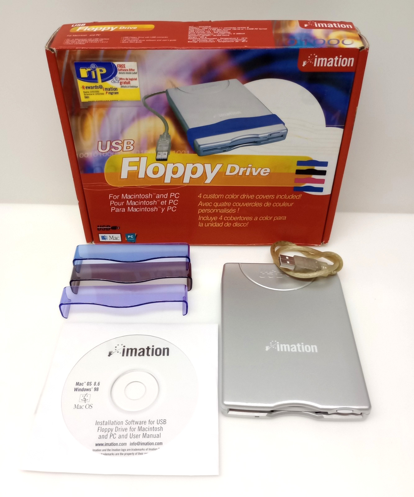New Nice Imation External Floppy Disk Drive USB 3.5" Model D353FUE Silver Blue
