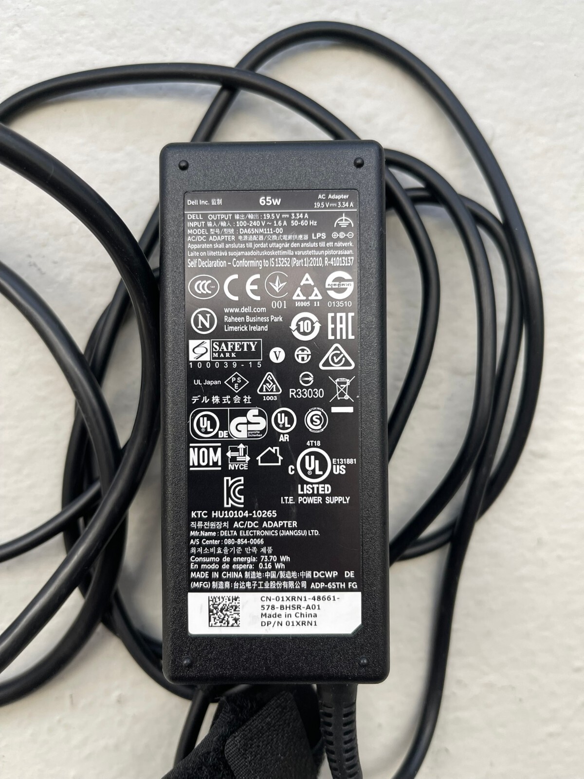 Dell OEM Authentic Laptop AC Adapter Charger 65 Watt 19.5V 3.34A DA65NM111-00