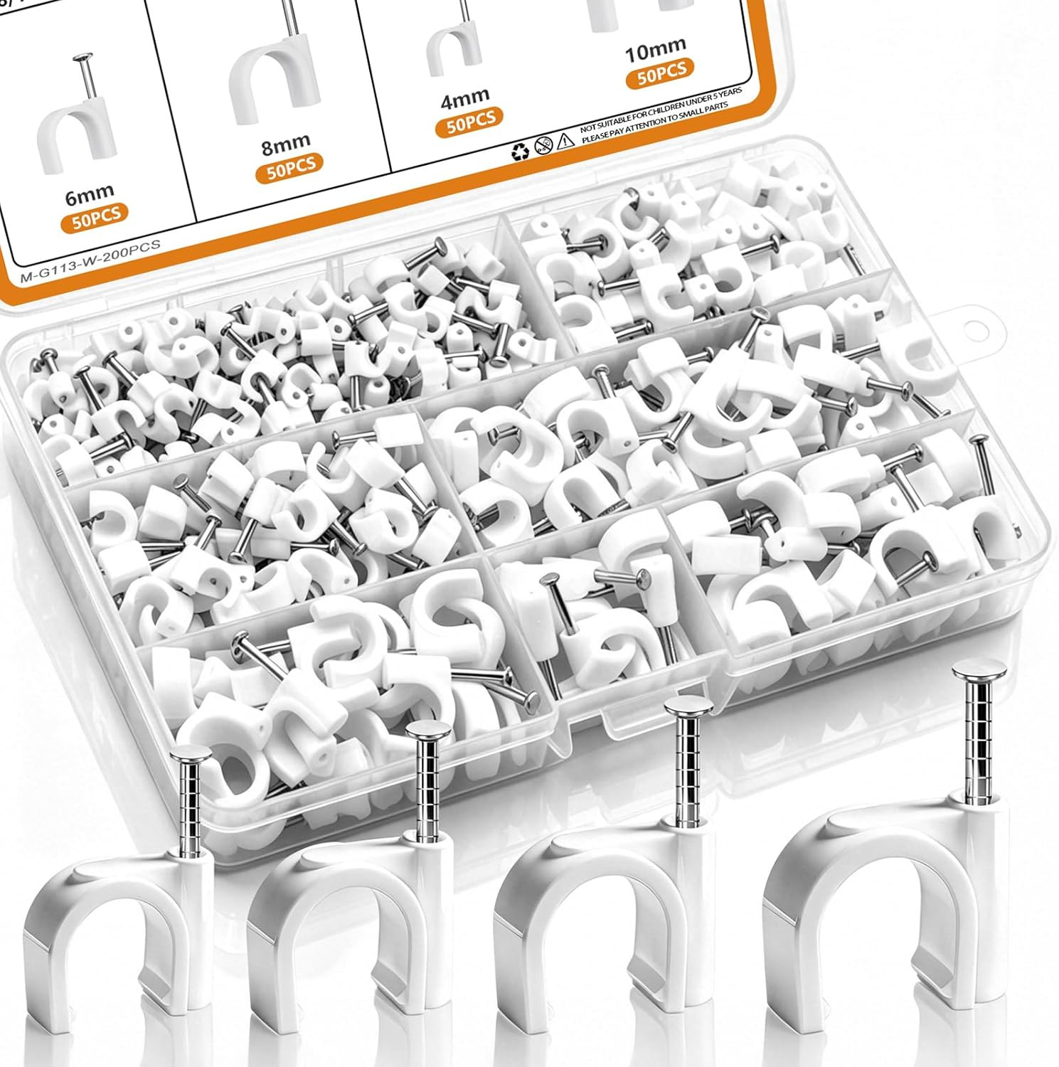 200PCS Cable Clips Nail in Cable Clips Wire Clips 4/6/8/10mm Round Ethernet Cabl