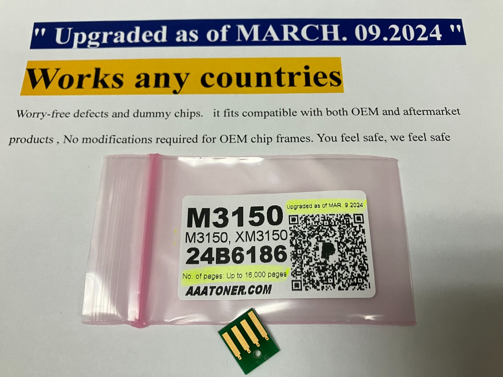 (16,000 pages) Toner Chip for Lexmark 24B6186, M3150, XM3150 Printer Refill