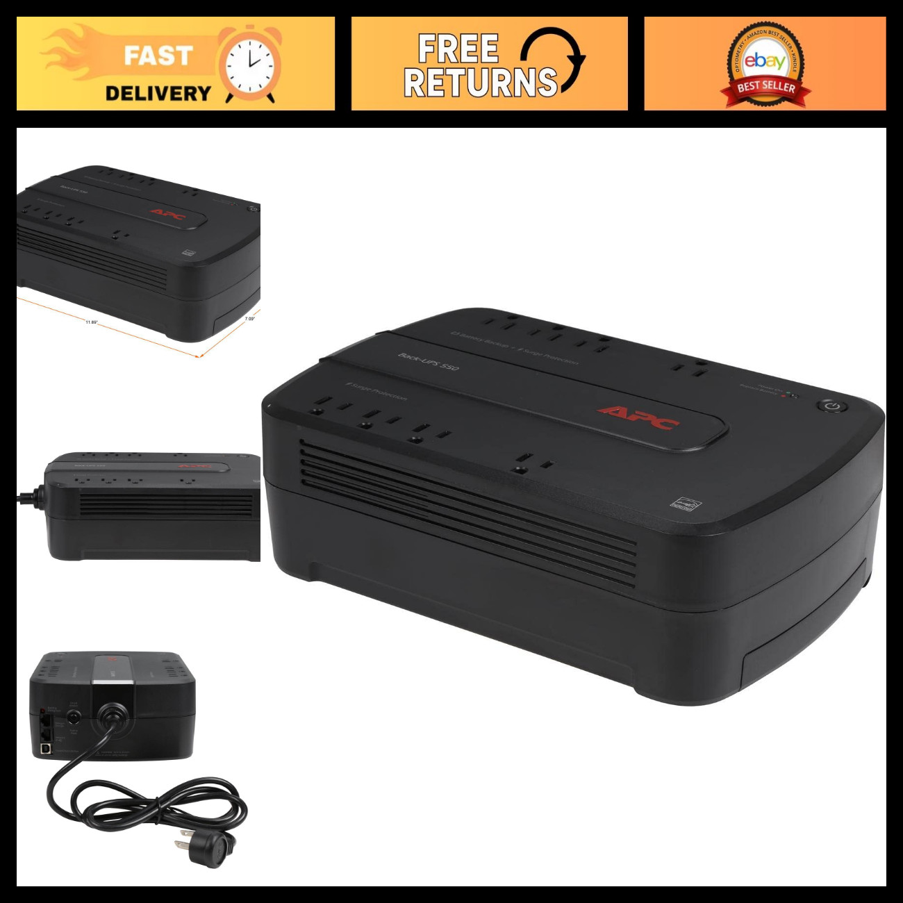Uninterruptible Power Supply 550VA/330W Battery Backup for PC, Surge Protection