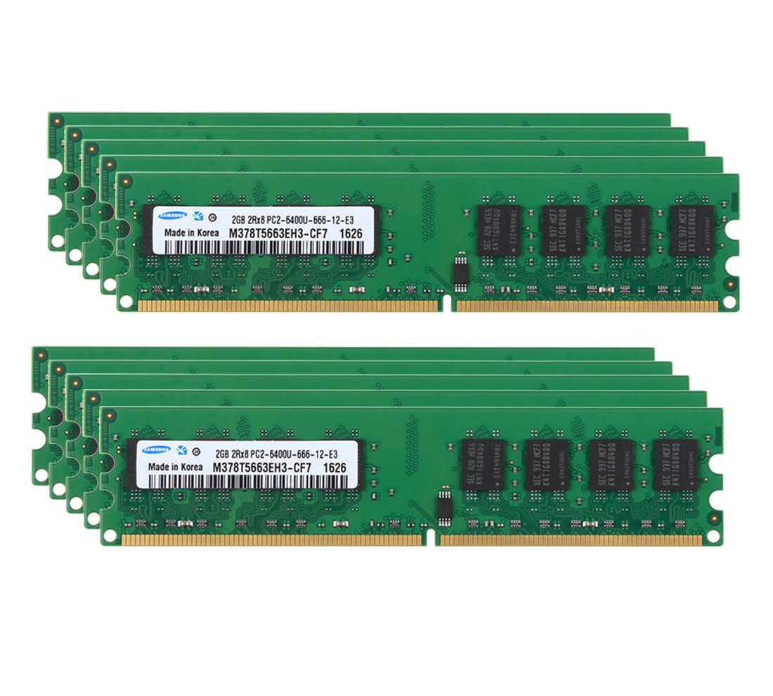 20GB KIT Samsung 10X 2GB 2Rx8 PC2-6400U DIMM RAM DDR2 800Mhz Desktop Memory 240P
