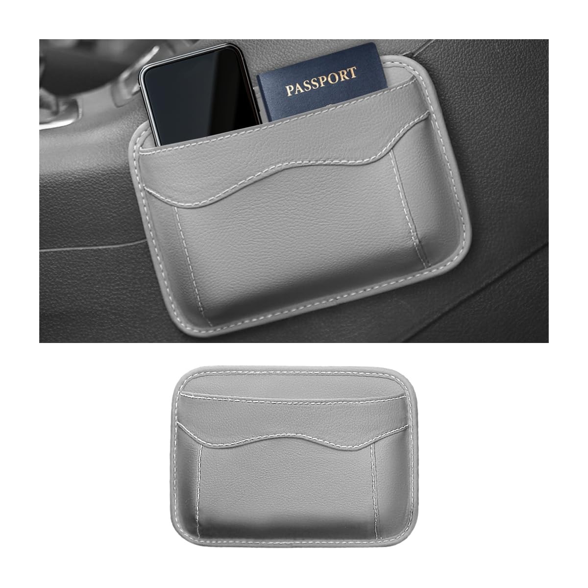 Car Seat Side Pocket Organizer, PU Leather Mini Vehicle Phone Holder (Gray)