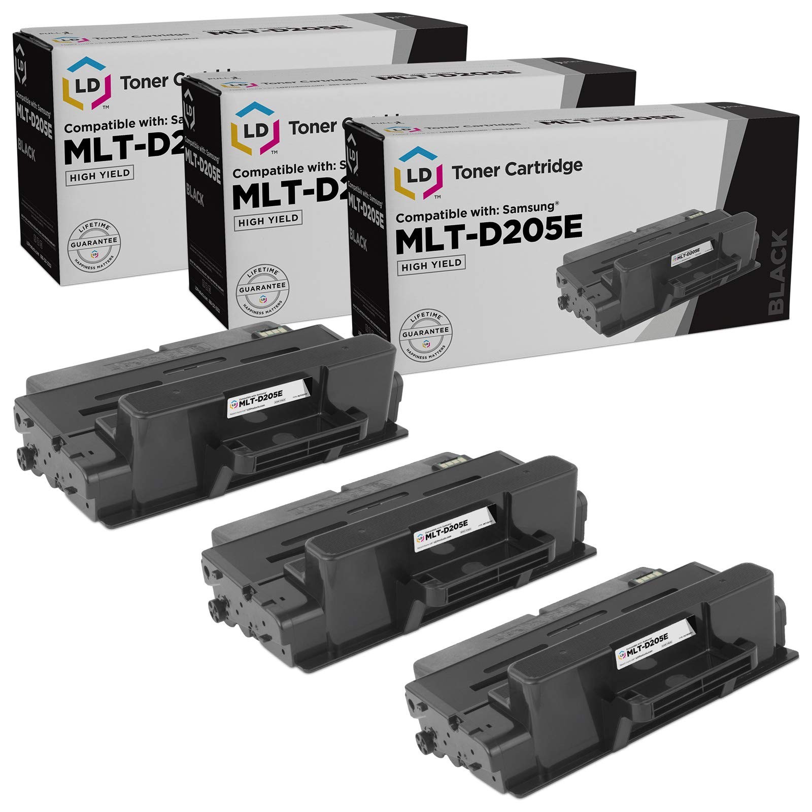 LD Set of 3 Extra HY Black Toner for Samsung MLT-D205E ML-3712 ML-5639FR ML-5739